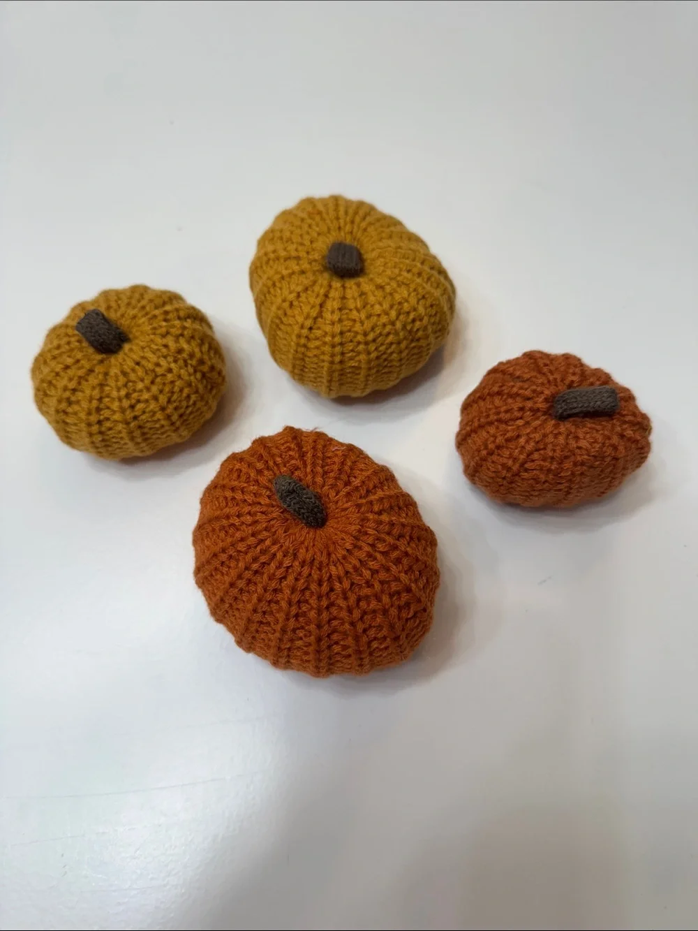 Hand-Knit Pumpkin Decor Set of 4- Mustard & Rust #6